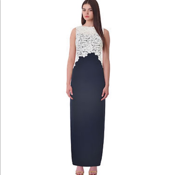 Lauren Ralph Lauren navy crepe & white lace dress - Picture 2 of 4